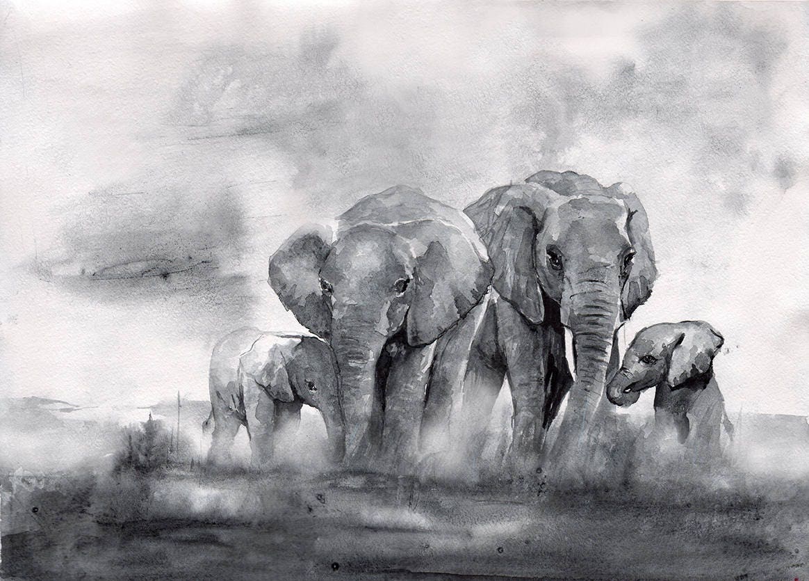 Elephant Prints Watercolor Elephant Landscape Printable Wall