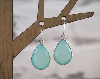 Blue Chalcedony Earrings, Gemstone Earrings, Silver Gemstone Earrings, Chalcedony Jewelry, Gemstone Jewelry, Silver Earrings, Gift Earrings
