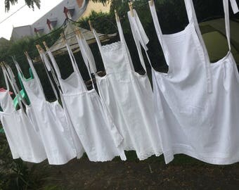 Charming Set of Five Pretty French Antique Cotton White Femme de Chambre Service/Maid's Aprons / From Paris Perfect for your Tea Room!