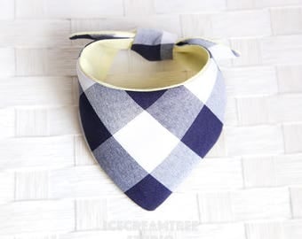 Tie on Pet Bandana Scarf, Pet Fashion Scarf, Dog Bandana Scarf, Cat Bandana Scarf - Navy Gingham - Icecreamtree Studio