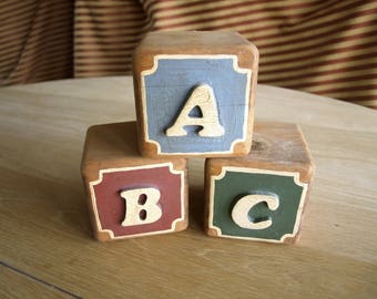 Three Extra Large Alphabet Blocks – ABC Blocks – Embossed with nice Patina