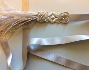 Silver great Gatsby headpiece, 1920s flapper headband putty ostrich feathers silver headband stone 1920s daisy Buchanan costume Hallowee