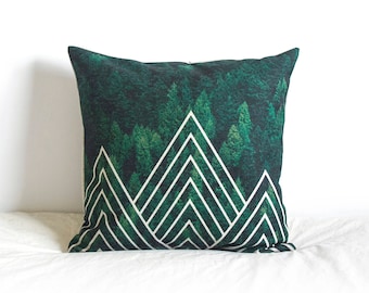 Forest Tree Wilderness Pillow Cover, Tree Pillow, Green Pillow, Throw Pillow, Cushion Cover, Decorative Pillow Cover, Triangle Pattern .