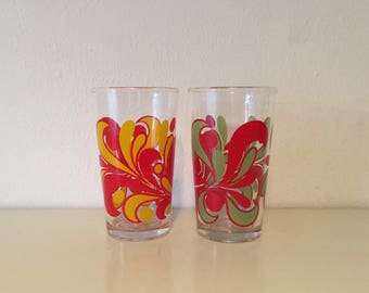2 Flower power glasses Mud decor seventies glasses retro vintage glazen space age glass Italy