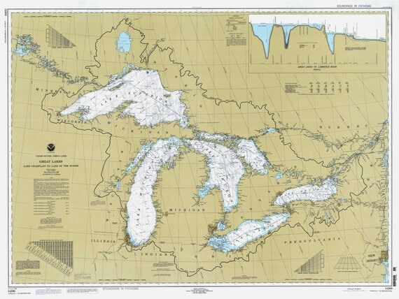 Great Lakes map / Map of Lake Michigan Huron Superior Eerie