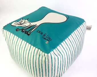 Washable and removable pouf/fabric / sturdy polyester fabric and comfortable /decoration turquoise and striped/PL-09/sketches inside/pouf