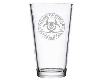 Zombie Outbreak Response Team Pint Glass, Zombie Gifts, Zombie Present, Zombie Hunter gift, Zombie Costume, Lich, Halloween decor, Halloween