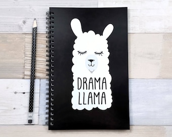 Writing journal, spiral notebook, bullet journal, cute journal, illustrated llama, sketchbook, blank lined or grid paper - Drama Llama