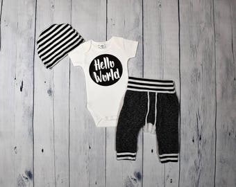 Hello World Coming Home Outfit Baby Boy Outfit Newborn Boy Take Home Outfit Coming Home Set Newborn Outfit Take Me Home Set
