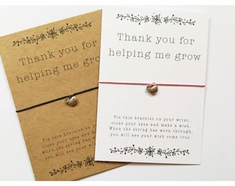 Wish Bracelet / Thank you for helping me grow / teacher wish / teacher gift / nursery gift / leaving school