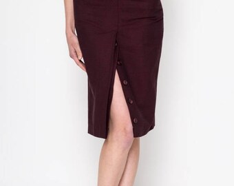 Two Pockets Midi Skirt / High Waisted Skirt / Vintage Skirt / Buttons Skirt / High Waisted Skirt