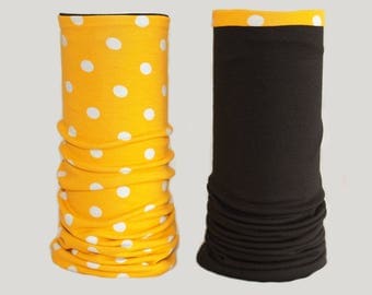 Contact arm warmers Black Yellow Cotton Jersey points rockabilly polka dots