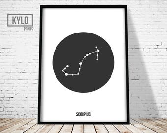 Scorpio Print, Astrology Poster, Zodiac Print, Constellation Print, Geometric Printable, Scandinavian Poster, Nursery Print, Scorpio Art