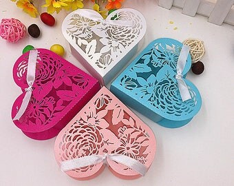 50pcs 4x4x1.3" Flower Laser Cut Wedding Favor Box candy box gift box wedding decoration mariage party supplies