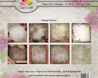 two pockets 15 x 15 cm DIXI CRAFT FLOWERS VINTAGE 32 papers