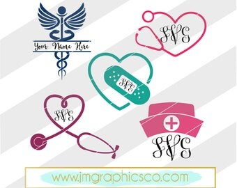 Nurse monogram svg, eps, dxf, png, cricut, cameo, scan N cut, cut file, stethoscope svg, nursing svg, monogram frame svg, nurse svg