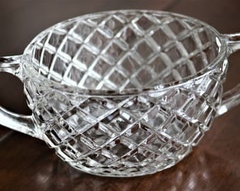 Vintage Cut Glass Sugar Bowl with Handles