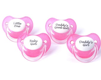 Ddlg paci Adult baby pacifier. Pink and white personalised glitter dummy with baby girl, daddy's girl, little one binky nuk 3