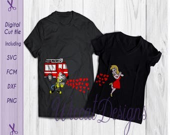 Fire Truck svg, Couple shirt svg, Fire man svg, Fire fighter svg, svg files, dxf firefighter, Fireman cartoon, scanncut, die cut, cut file