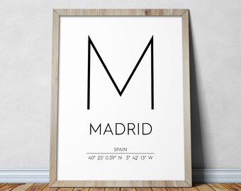 Madrid Print, Madrid Poster, Madrid Coordinates Printable, Madrid Wall Art, Madrid Decor, Travel Poster
