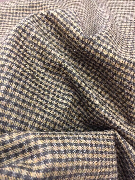 Gingham Check WOOL Fabric by the yard Check Fabric Beige