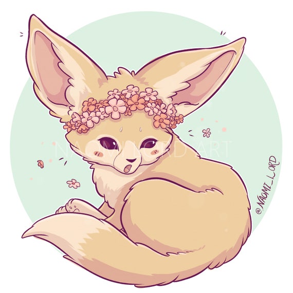 Flower Crown Fennec Fox Sticker and/or Print 6x6