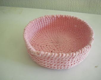 basket or bowl made crochet pink color