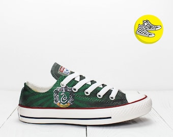 Slytherin custom low top converse sneakers Harry Potter Hogwarts college shoes