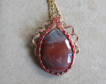229 Ribbon offset weaved gold and red Sarape Jasper