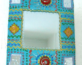 small mirror painted "turquoise" 18 X 20 cm for the happy home decor