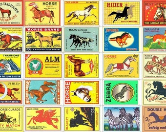 Vintage 1 Set of 25 MatchBox Labels Horses Animals Digital Printable Collage Sheet INSTANT DOWNLOAD Digital Images Collecting