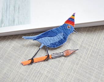 Blue bird patch ,Iron-on bird patch ,bird embroidered patch
