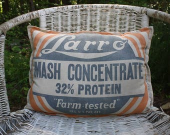 Vintage Feed Sack Pillow - Grain Sack - Larro