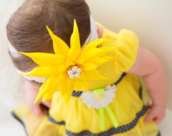 Yellow ribbon flower /sunflower / hairclip/ ribbon flower/ headband/ hairbow / hair bow