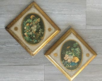 Florentine Wall-hangings / Florentia Wall-hangings / Florentine / Florentia / Gilt / Gilded / Pair / Gold Accents / Floral Wall-hangings