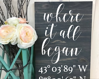 Where it all Began Sign // Coordinates Sign // Rustic Sign // Custom Sign // Home Decor // Wedding Sign // Wood Sign //