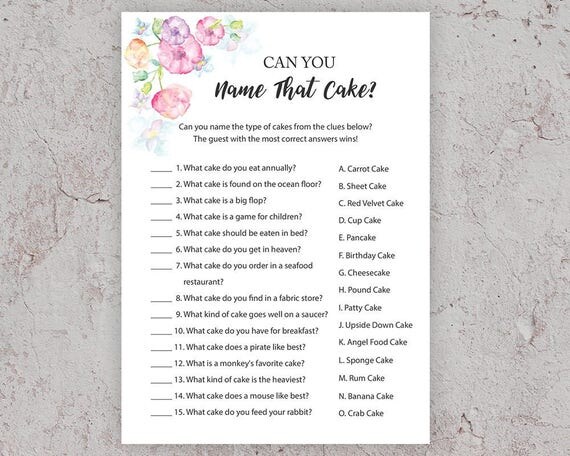 Name That Cake Game Bridal Shower Games Guess The Cake Name