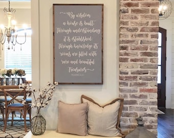 By wisdom a house is built, Farmhouse sign, Bedroom decor, Farmhouse style, Rustic Decor, Home Decor, Family Sign, Christmas Gifts