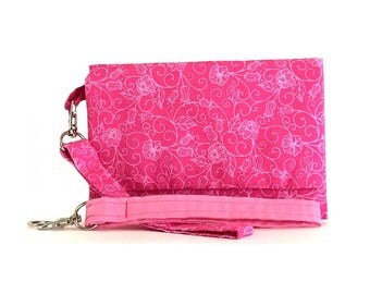 Closeout - Pink Flower Cell Phone Wallet and Wristlet