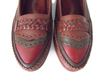 Vintage K Skips,Clarks Women's Kilt Loafers Shoes 6 UK /Green,brown,burgundy/Vintage flat shoes/Vintage New Shoes/Unused