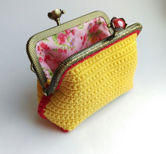 Crochet pattern coin purse Instant DOWNLOAD, Square kiss lock clasp purse PDF pattern, women ...