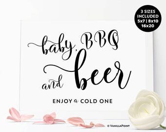 Baby BBQ And Beer Bar Sign, Couples Baby Shower BBQ Instant Download, Backyard BBQ Baby Shower Decorations, Diaper Party Signs Decorations