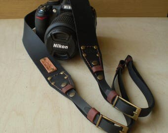 Personalized Leather Camera strap Leather Camera strap Monogram Camera strap DSLR camera strap Black Dark Brown Leather Camera strap