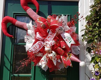 WHERE'S MR ELF? wreath, deco mesh, christmas, decoration,father christmas,gold,door decor,gift,