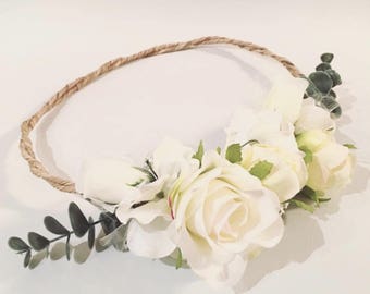 Flower Crown, White Flower Crown, Wedding flower crown, White crown, flower headband, boho flower crown, Flower Headpiece, bridal headpiece