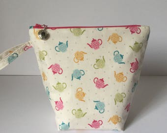 Teapot Design Zipped Pouch, Sock Knitting Project Bag, Knitting Project Bag, Project Bag
