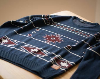 Knitted Navajo Sweater Native Pattern Vintage