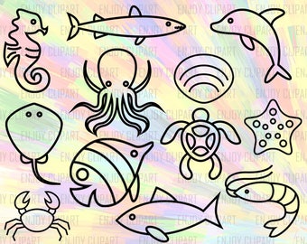 Sea Life Svg, Sea Shell Svg, Sea Svg, Fish Svg File, Fish Clipart, Octopus Svg, Dolphin Svg, Starfish Svg, Sea Horse Svg, Crab Svg, Png, Eps