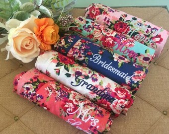 SALE! bridesmaid robes set of 1, 2, 3, 4, 5, 6, 7, 8, 9, 10, 11, 12 bridesmaid gifts, cotton floral robes, bridal robe, getting ready outfit