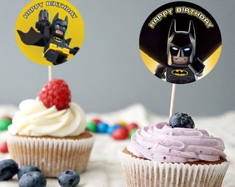 Lego Batman Birthday Cupcake Toppers, Lego Batman Cupcake Decoration, Lego Batman Birthday Party Decor, Lego Batman Printable Party Supplies